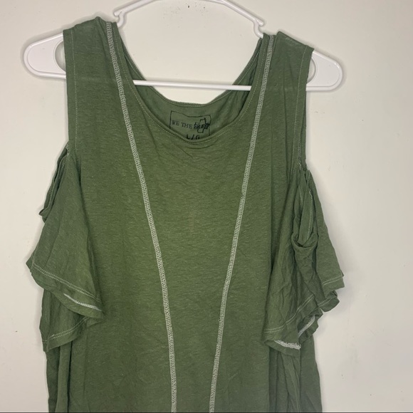 We The Free Tank Top Green Cold Shoulder Short Sleeve Lightweight Women’s Small - Picture 3 of 7